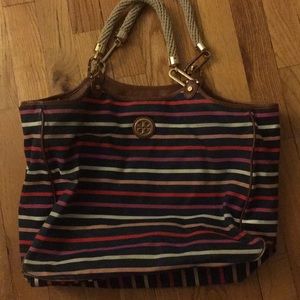 Tory Burch striped canvas tote bag
